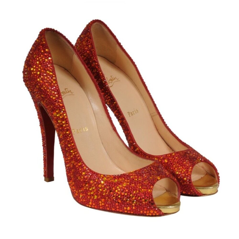 Christian Louboutin Womens Strass Lady Claude 120 Pumps US 8 EU 38 Red Crystal